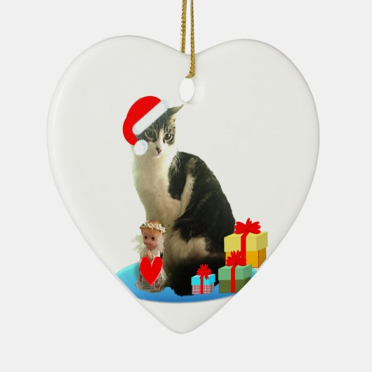 Kerstabel kat en schattige kleine engel keramisch ornament (Rechts)