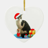 Kerstabel kat en schattige kleine engel keramisch ornament (Voorkant)