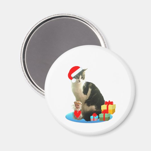 Kerstabel kat en schattige kleine engel magneet (Voorkant / Achterkant)