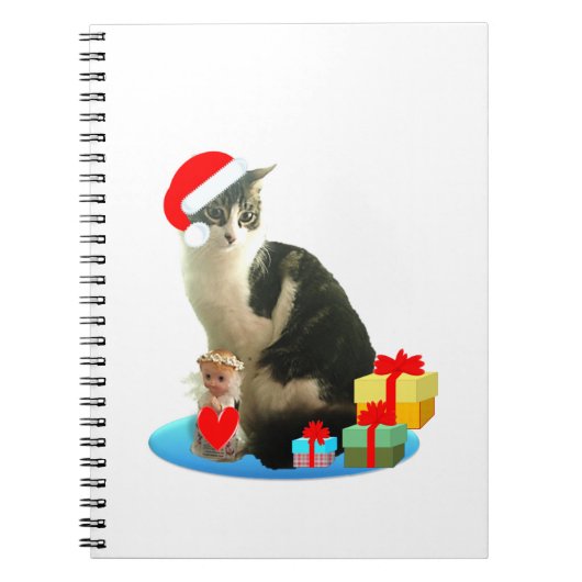 Kerstabel kat en schattige kleine engel notitieboek (Voorkant)