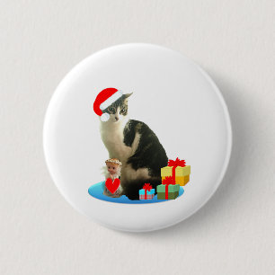 Kerstabel kat en schattige kleine engel ronde button 5,7 cm