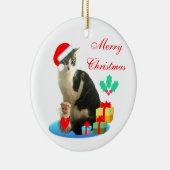 Kerstabel kat, kleine engel en cadeaus keramisch ornament (Rechts)