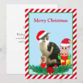 Kerstabel Kitty Cat, Angel en Cute Elf op Red (Voorkant / Achterkant)