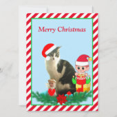 Kerstabel Kitty Cat, Angel en Cute Elf op Red (Voorkant)