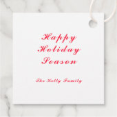 Kerstabel met rode kerstcellen, versierd met tekst bedankjes labels (Achterkant)