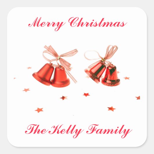 Kerstabel met rode kerstcellen, versierd met tekst vierkante sticker (Voorkant)