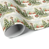 Kerstabel rode kattenlantaarns met bomen cadeaupapier (Rol Hoek)