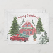 Kerstabel rood op de wintersneeuw feestdagenkaart (Voorkant / Achterkant)