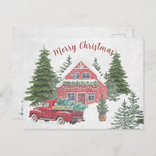 Kerstabel rood op de wintersneeuw feestdagenkaart (Voorkant / Achterkant)