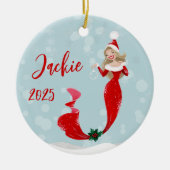 Kerstabel van de feestdag van Mermaid Lover Keramisch Ornament (Voorkant)