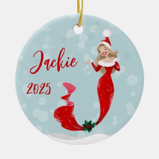 Kerstabel van de feestdag van Mermaid Lover Keramisch Ornament (Voorkant)