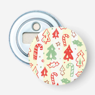 Kerstabomen Candy Cane Holly Pattern Button Flesopener