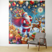Kerstachtergrond met Kerstman en rendieren  Wandkleed (In situ)