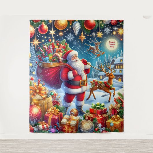 Kerstachtergrond met Kerstman en rendieren  Wandkleed (Voorkant)