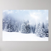 Kerstachtergrond met Snowy Fir Trees 2 Poster (Voorkant)