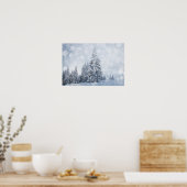 Kerstachtergrond met Snowy Fir Trees Poster (Keuken)