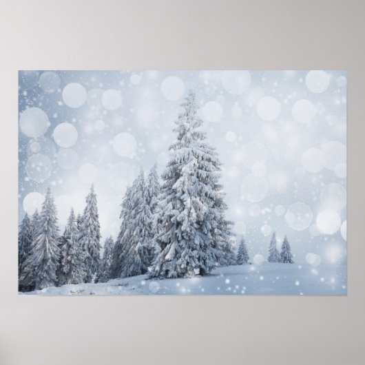 Kerstachtergrond met Snowy Fir Trees Poster (Voorkant)