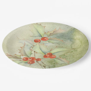 Kerstachtige bessen papieren bordje