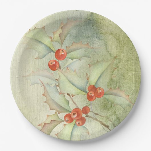 Kerstachtige bessen papieren bordje (Voorkant)