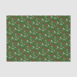 Kerstachtige bladeren en rode bessen groen rood tissuepapier