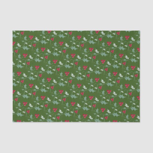 Kerstachtige bladeren en rode bessen groen rood tissuepapier (Voorkant)