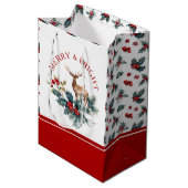 Kerstachtige bruine hert medium cadeauzakje (Voorkant Gekanteld)