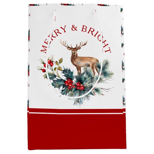 Kerstachtige bruine hert medium cadeauzakje (Voorkant)