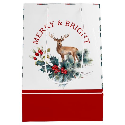 Kerstachtige bruine hert medium cadeauzakje (Achterkant)