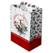 Kerstachtige bruine hert medium cadeauzakje (Achterkant Gekanteld)