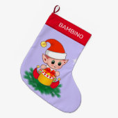 Kerstachtige elf op de rand blauw grote kerstsok (Voorkant (Hangend))