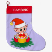 Kerstachtige elf op de rand blauw grote kerstsok (Voorkant)