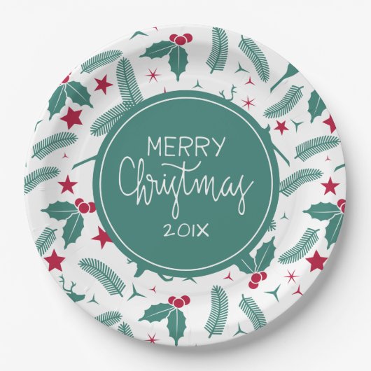 Kerstachtige en kerstherten papieren bordje (Voorkant)