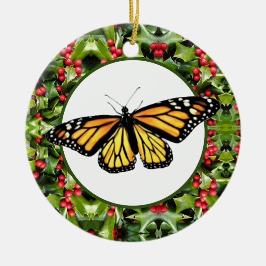 Kerstachtige monarchen en Holly Keramisch Ornament (Voorkant)