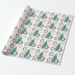 Kerstachtige pinguïns en vakantiebomen cadeaupapier
