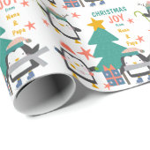 Kerstachtige pinguïns en vakantiebomen cadeaupapier (Rol Hoek)