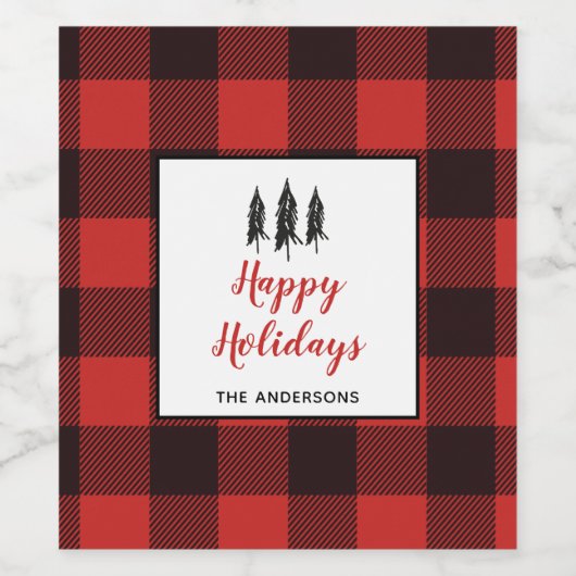 Kerstachtige roodkleuren en zwarte flatpanels wijn etiket (Enkel label)