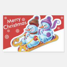 Kerstachtige sticker Snowmen Sneeuwsport.