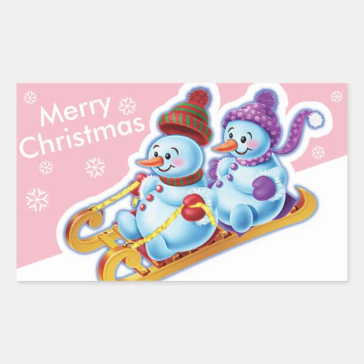 Kerstachtige sticker Snowmen Sneeuwsport. (Voorkant)
