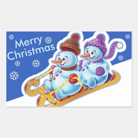 Kerstachtige sticker Snowmen Sneeuwsport. (Voorkant)