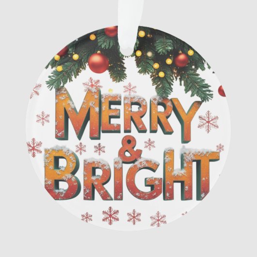 Kerstacryl cirkelornament 'Merry & Bright' Ornament (voorkant)