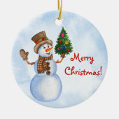 Kerstacrylversiering voor bomen met sneeuwpoppen keramisch ornament (Voorkant)