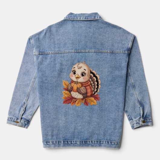 Kerstactie kalkoen pompoen herfstbladeren denim jacket (Achterkant)