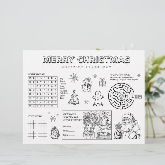 Kerstactiviteit voor kinderen papieren placemat (Staand voorkant)