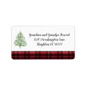 Kerstadres Etiket Waterverf Rode spelden/Boom (Voorkant)