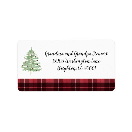 Kerstadres Etiket Waterverf Rode spelden/Boom (Voorkant)