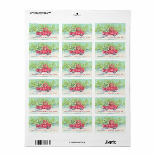 Kerstadres Label Red Pickup Truck (Full Sheet)