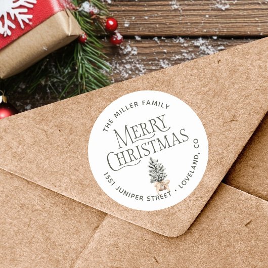 Kerstadres Ronde Sticker