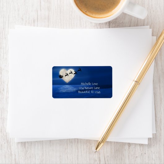 Kerstadres Santa en Sleigh Heart Moon Etiket (Insitu)