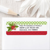 Kerstadreslabel met polka-stippen en hulst etiket (Insitu)