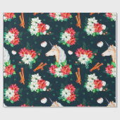 Kerstaeeenhoorn en poinsettia cadeaupapier (Vlak)